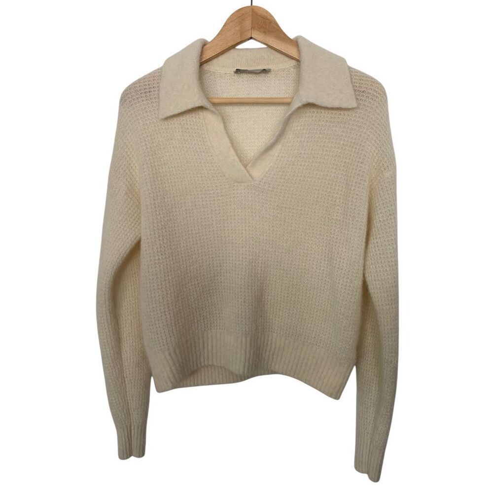 Everlane Alpaca Waffle-Stitch Polo Sweater Ivory Size XXS - Picture 4 of 12